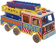 GARIOUANS Boy Girl Wooden Fire Truck Toy Ladder and Crane Realistic Fire Fighting Vehicle Model for Toddlers Wooden Design Inspiring Creativity and Imagination
