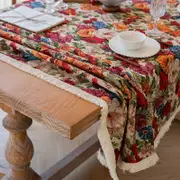 GGP Floral Cotton Linen Tablecloth - Vintage Style Country Garden Design, 140*140Cm