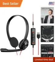 USB Wired Computer Headset on Ear Microphone for MS Teams Skype Webinars