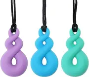 Panny & Mody Sensory Chew Necklace for Boys Girls Kids(3 Pack), Silicone Maori Twist Pendant Chewy Teething Necklaces for Kids ADHD Autistic Autism Biting Needs(Blue/Green/Purple)