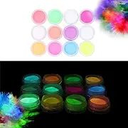 Glow in The Dark Powder -(Pack of 12 & 24) Luminous Glow Pigment Powder Fluorescent UV Neon Color Changing Luminescent Phosphorescent Dye Dust Glo for Slime Nails Resin Acrylic Paint Ink Non-Toxic 12-Pack