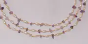 Rice Pearl & Natural Amethyst Chips beads rosary chain, beaded bulk roll chain