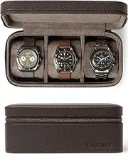 TAWBURY 3 Watch Travel Case - Designed in Australia | Unisex Top-Grain Genuine Leather Watch Case for 3 Watches - Brown