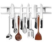 Wall Magnetic Knife Rack, Metal Kitchen Storage Magnetic Strips, Wall Knife Rack with Hooks As Shown