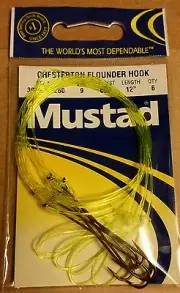 Mustad Chesterton Flounder Hooks 60 lb test size 9 length 12" Qty. 6 Fishing