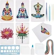 WEBEEDY 20 Sets Paper Quilling Kit 5 Styles Lotus Yoga Theme Quilling Greeting Card Making Kit with Paper Quillings Strips Tools and Instruction for Adults Beginners Yoga Meditation Enthusiast Gift
