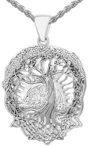 New Men's 1 3/8in 0.925 Sterling Silver Tree of Life Creation Pendant Necklace