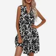 Leaf Printed V-Neck Sleeveless Skirt