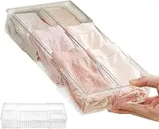 Underwear Organizer for Drawer,Clear Underwear Storage Organizer Bins - Stackable Box Adjustable Dividers, Double Compartment Closet Organization for Dresser Nursery