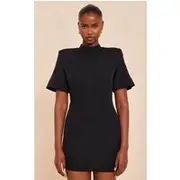 Black Woven Cinched Backless Mini Dress, Black