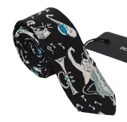 Dolce&Gabbana Men Dark Blue 100% Silk Musical Pattern Slim Classic Cravat Tie