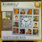 Treasure It Quartz Silver Wall Clock 12 Photo Frame Holder-Sara Ward Collection