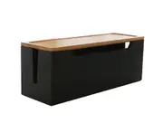 Cable Storage Box Fashion Space-saving Eco-friendly Wooden Style Cord Organizer Case with Cover Household Tool-Black