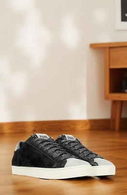 P448 Mens John Calf Hair Lace Up Low Top Sneaker Black Glitter Size 9.5 NIIB