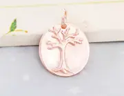 925 Sterling Silver Rose Gold Vermeil Style Tree of Life Pendant 15x17 mm.