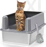 Stainless Steel Litter Box with High Side, Easy Clean Large Litter Box for Big Cats, Include Litter Scoop