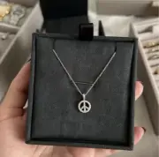 David Yurman 18K White Gold Diamond Peace Sign Pendant Necklace