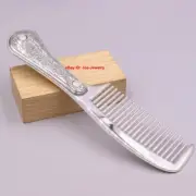 Solid 999 Fine Silver Cute Comb Peony Handle Small Portable Comb 6.22inch