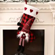 Hanging Feet Faceless Doll Christmas Socks Christmas Decoration Gift Bag (Red And Black Grid)