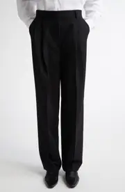 TOTEME Tailored Double Pleat Wool Flannel Trousers in Black at Nordstrom, Size 4 Us