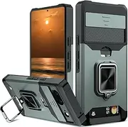 rojarou for Google Pixel 8 Case with [Card Holder[ and [Slide Camera Cover] and [360° Rotate Ring Kickstand] Heavy Duty Protective Phone Cover Case for Pixel 8 5G -Green