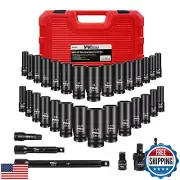YIYITOOLS Impact Socket Set, 1/2 Inch Socket Set, SAE 3/8 to 1-1/4 Inch and M