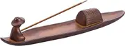 Incense Holder with 2 Holes Ceramic Incense Stick Holder Minimalist Ash Cather Tray Indoor Decoration(coffee-1-The Lonely Boat hat)