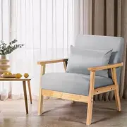 Furb Armchair - Beige Fabric Lounge Chair, Linen Reading Chair with Cushions, Armchair Sofa for Living Room, Bedroom (Gray)