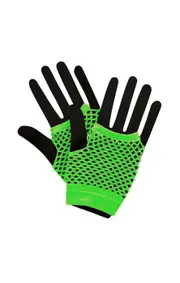 Fingerless Short Neon Green 80s Fishnet Gloves