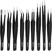 TOPBELIEF Precision ESD Tweezers Set, 9 Pcs Anti-Static Stainless Steel Tweezers, Non-Magnetic Multi-Function Craft for Electronics, Jewelry Manufacturing, Laboratory, Repairing, Hobbies