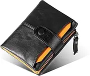 [SKUZA] Wallet,Card Bag,Genuine Leather Men's Short Wallet RFID Men Small Wallets Zipper Contrast Color Casual Business Card Retro Purse (Color : Brown) (Black)