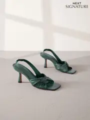 Green Premium Leather Side Twist Square Toe Sandals (B91716) | $60