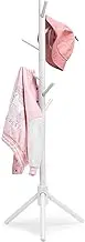 Cozivolife Kid's Coat Rack Stand Beech Wood Coat Tree, Height Adjustable Freestanding Child Clothes Rack with 9 Hooks for Clothes, Hats and Handbags, Hallway, Entryway,Bedroom (White), CL006
