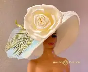 Huge Kentucky Derby Hat Powder Baby Blue White Cream Rose Hat Palm Leaf Del Mar