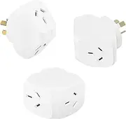 Double Power Outlet Extender 3PCS, 1-to-2 Grounded Plug Adaptor, Multi Plug Socket Extension, 10A, 2400W, 250V, Double Adapter for Home/Office, Australian Standard (White Three Pack)