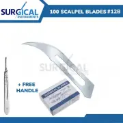 100 Pcs Scalpel Blades #12B Surgical Dental ENT Instruments - Free #4 BP Handle