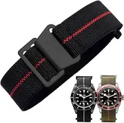[Danxancy] French Troops Paratrooper Watchband,Military Elastic Nylon Watch Strap with Hook-and-Loop for Men Women Silver & Black Buckle 18/20/22mm