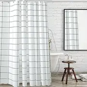 Shower Curtain Square Lattice Pattern Black Lines Waterproof Polyester Fabric Shower Curtains with 12 Hooks Machine Washable Durable Bathroom Accessories Decor, 180*200cm, White