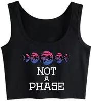 [dbary xuda] Not A Phase Bisexual LGBTQ Bi Pride Flag Moon Hip Hop Inscriptions Print Crop Tank Women's Yoga Sports Workout Crop Tops