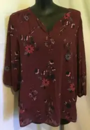 AUTOGRAPH RED BURGENDY "FLORAL" PEASANT TOP SZ 22-NEW AUTOGRAPH SUMMERY!!!