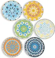 AHX Plate Set 8 Inch - Salad Plates | Dessert Appetizer Plates Colorful - Porcelain Lunch Plates - Set of 6 - Dishwasher and Microwave Safe