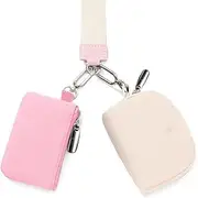 [Generic] Mini Zip Around Wristlet Keychain Wallet for Women Dual Pouch Wristlet Portable Wallet Coin Purse Mini Women Coin Pocket (Pink, One Size)