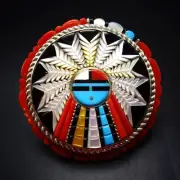 Wilbert Manning NAVAJO Mosaic Inlay CORAL MOP TURQUOISE Sun Face Inlay RING sz 9
