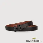 【BRAUN BUFFEL 德國小金牛】台灣總代理 商務型男 方格壓紋穿針式皮帶-黑色/BF24B-WEG043-BK