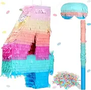 Jenaai 16 Inch Number Pinata Macaron Pinata Small Kids Birthday Party Pinata with Blindfold Stick and Confetti Small Pinata for Birthday Unicorn Birthday Wedding Baby Shower Decor (Number 4)