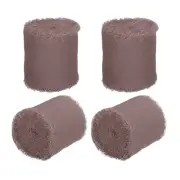 4 Rolls 1.5 In x 5 Yd Handmade Fringe Silk Chiffon Ribbon, Rose Brown