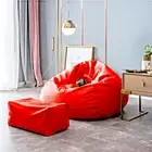 Bean Bag Cover with Footrest Without Beans Only Cover Faux Leather 4XL (Red)