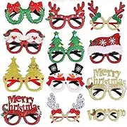 LTGICH 12pcs Christmas Glasses Frame Glittered Party Glasses Christmas Decoration Eyeglasses Fit with 12 Designs for Christmas Party Favors,Holiday Favors,Christmas Dinner,Photos Booth