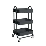 3 Tiers Kitchen Storage Trolley Cart Steel Rack Shelf Organiser Wheels Black