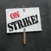 ON STRIKE NO WORK WORKERS PICKET LINE NOVELTY EMBROIDERED PATCH 3 INCHES